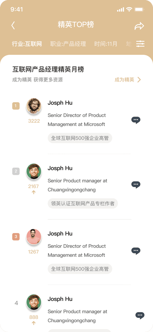 Professional ranking feature